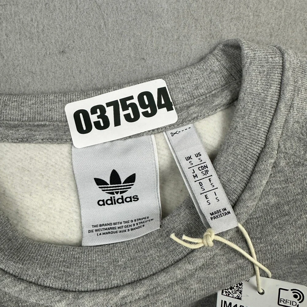Adidas Sweatshirt Men Small Gray Solid Essential Crewneck Pullover Jumper Logo S